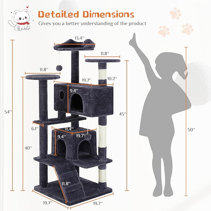 Sweetcrispy 54 Inch Cat Tree Tower, Indoor Cat Condo - Image 3