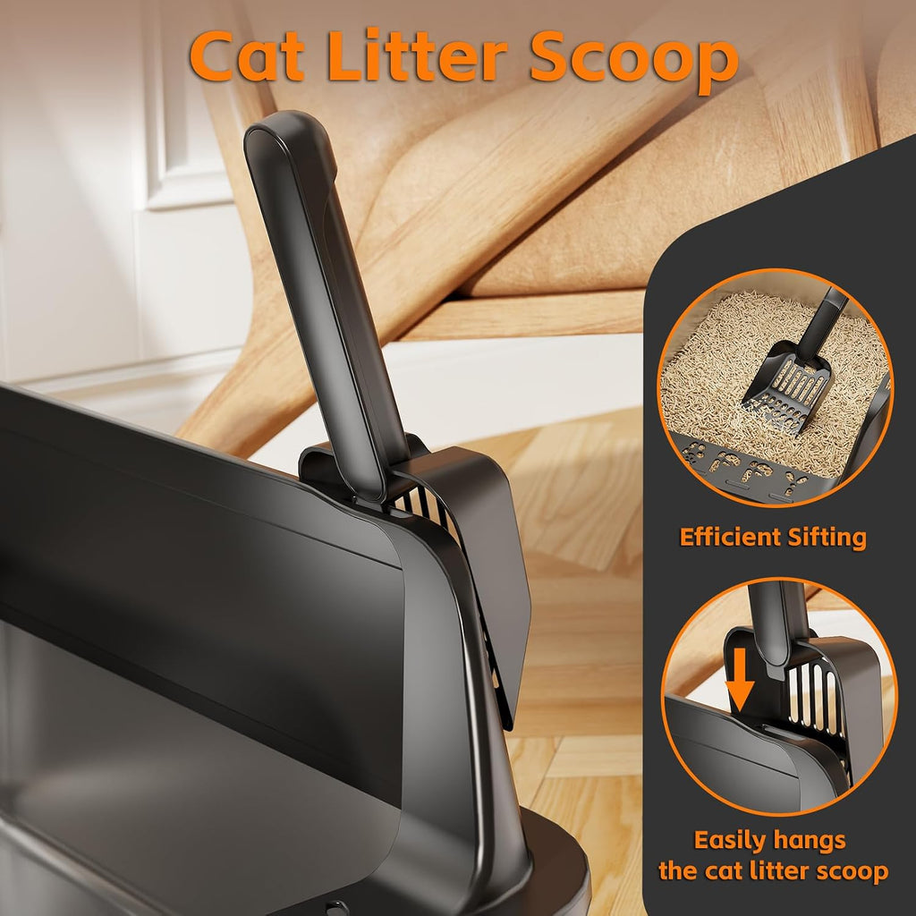 Premium Stainless Steel Cat Litter Box with Scoop – Large High-Sided Open Top Litter Pan, Rust-Resistant & Metal Kitty Litter Tray, Non-Stick Easy Clean Surface with Non-Slip Pads