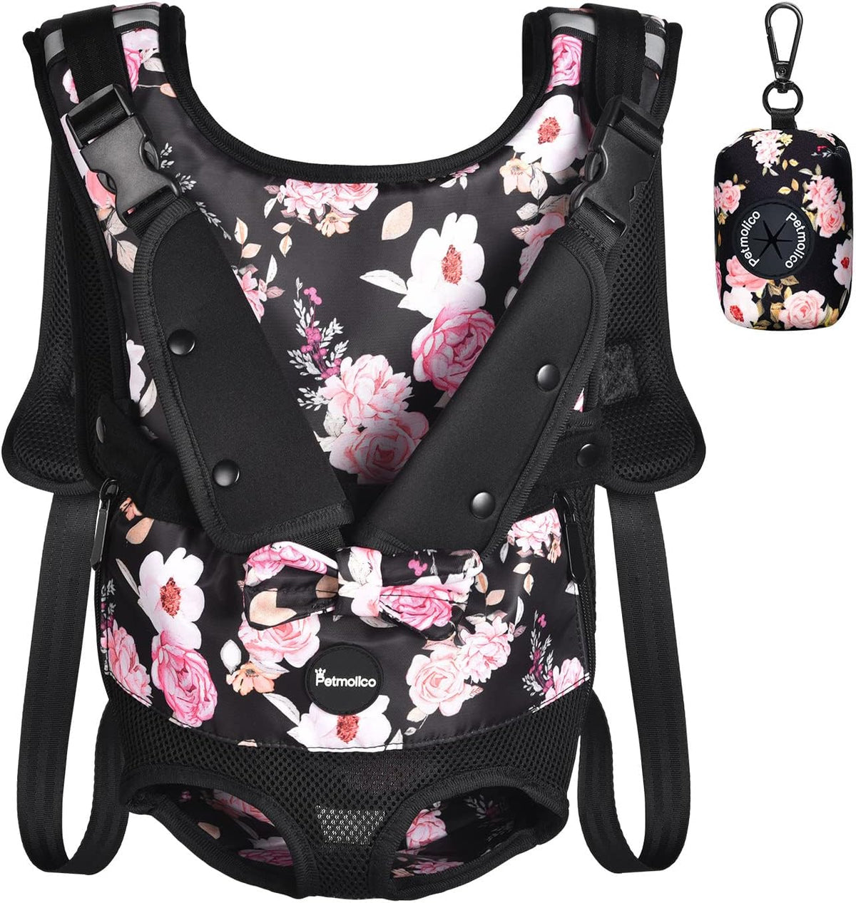 Petmolico Dog Carrier Backpack, Adjustbale Dog Front Backpack Legs Out Puppy Backpack for Small Medium Dogs Travelling Hiking Shopping, Peony Medium