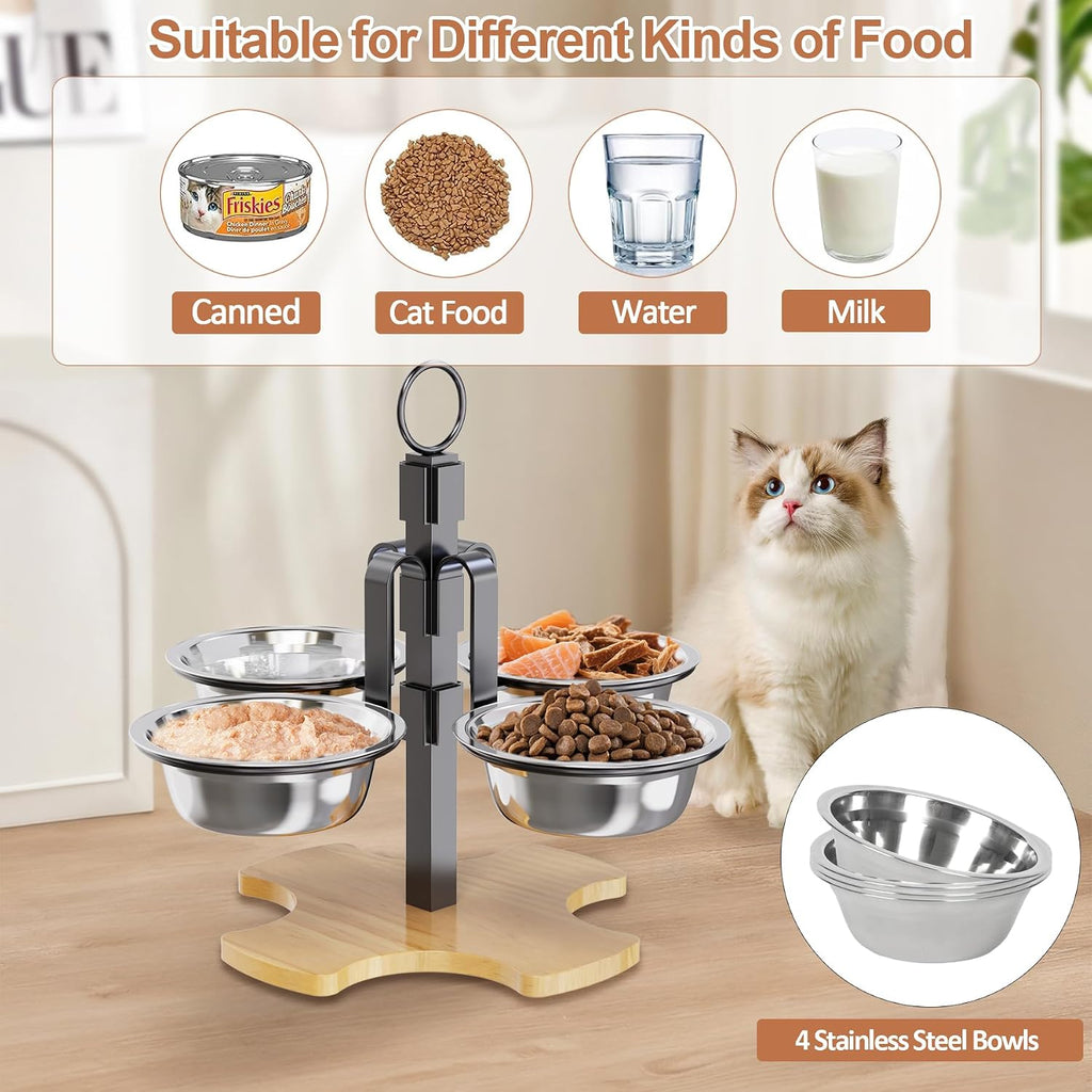 Elevated Cat Bowls 3 Adjustable Height 4 Stainless Steel Cats&Dogs