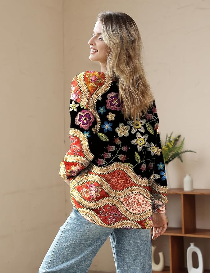 YESNO Women Christmas Sweater Graphic Printed Oversized Pullover Sweaters - Image 3