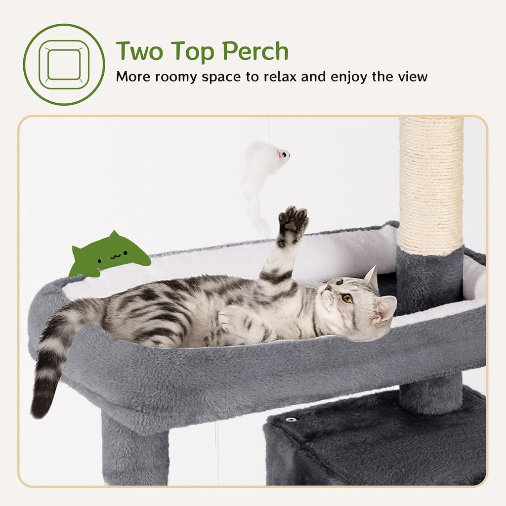 Cat Tree with 2 Cozy Condos & 6 Sisal Scratching Posts, 60-inch Multi-Level Cat Tower for Indoor Cats, Extra Sturdy Cat Activity Center (Dark Gray)