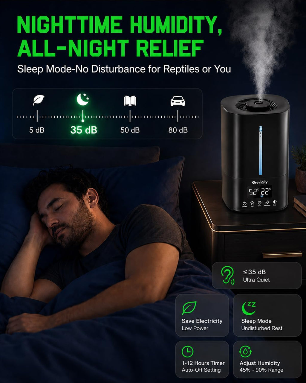 Reptile Fogger Humidifier with Smart Humidity Control & Dual Hose, 5L
