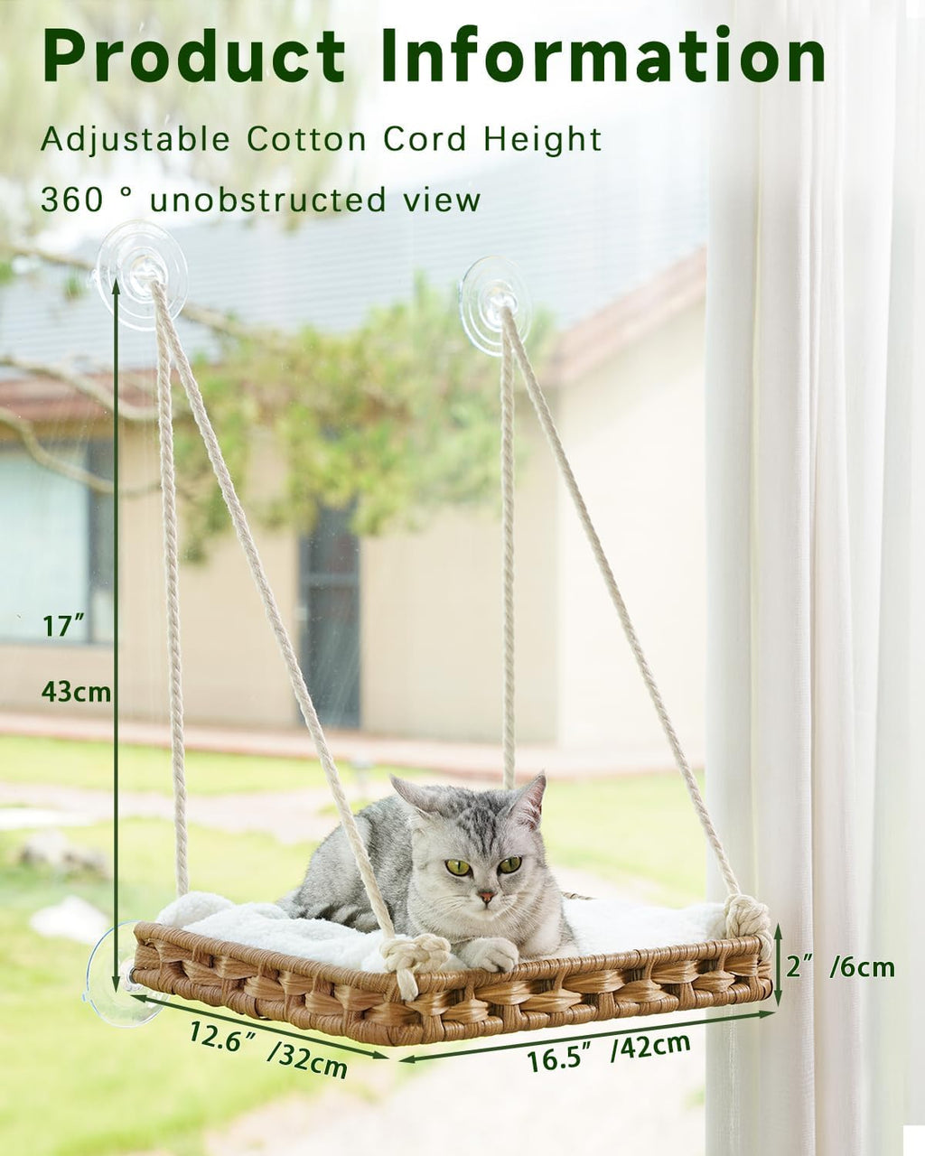Cat Beds for Indoor Cats, Extra Large Double Cat Cave Pet Cube, Handwoven Rattan Cat Houses, Cat Window Perch, Cat Window Hammock Bed for Indoor Cats, Large Handwoven Rattan Window Seat Natural