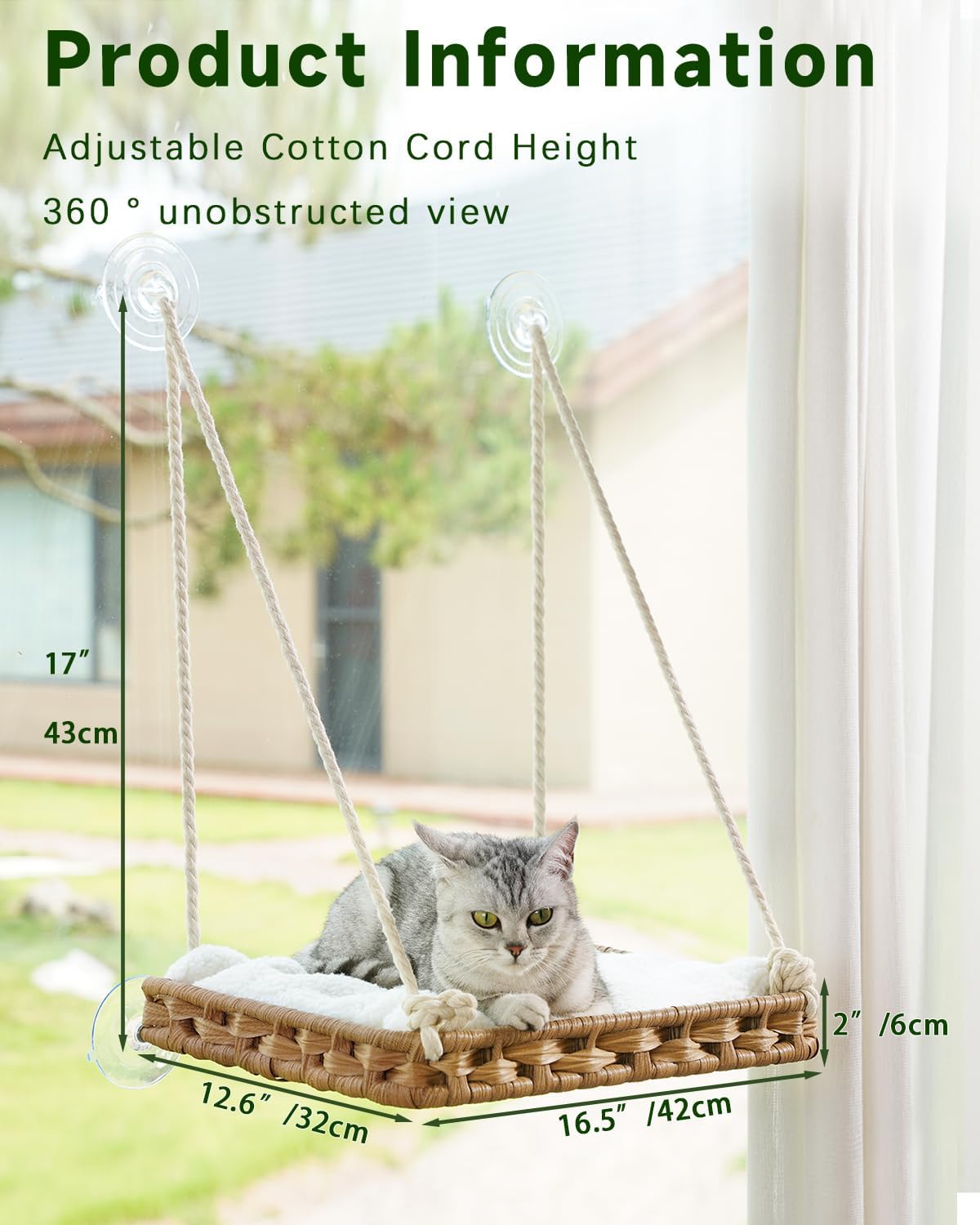 Cat Beds for Indoor Cats, Extra Large Double Cat Cave Pet Cube, Handwoven Rattan Cat Houses, Cat Window Perch, Cat Window Hammock Bed for Indoor Cats, Large Handwoven Rattan Window Seat Natural