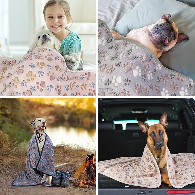 Dono 1 Pack 3 Dog Blankets for Small Dogs, Soft Fluffy Paw Print Pattern Fleece - Image 5