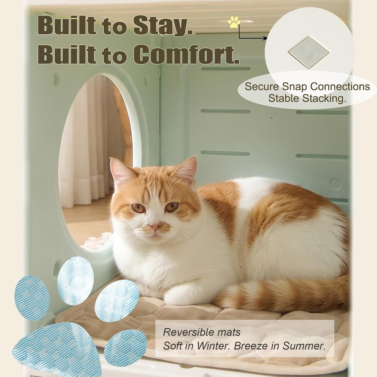 Stackable HDPE Cat Tree Tunnel Hideout, 2-in-1 Playhouse for Indoor Cats