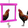Chicken Toys for Coop Double-Sided Chicken Mirror Toy with Bell & Beak Grinding Stone Large Wooden Pecking Toy for Hens, Ducks, Parrots, Boredom Buster Coop Accessories (Red)