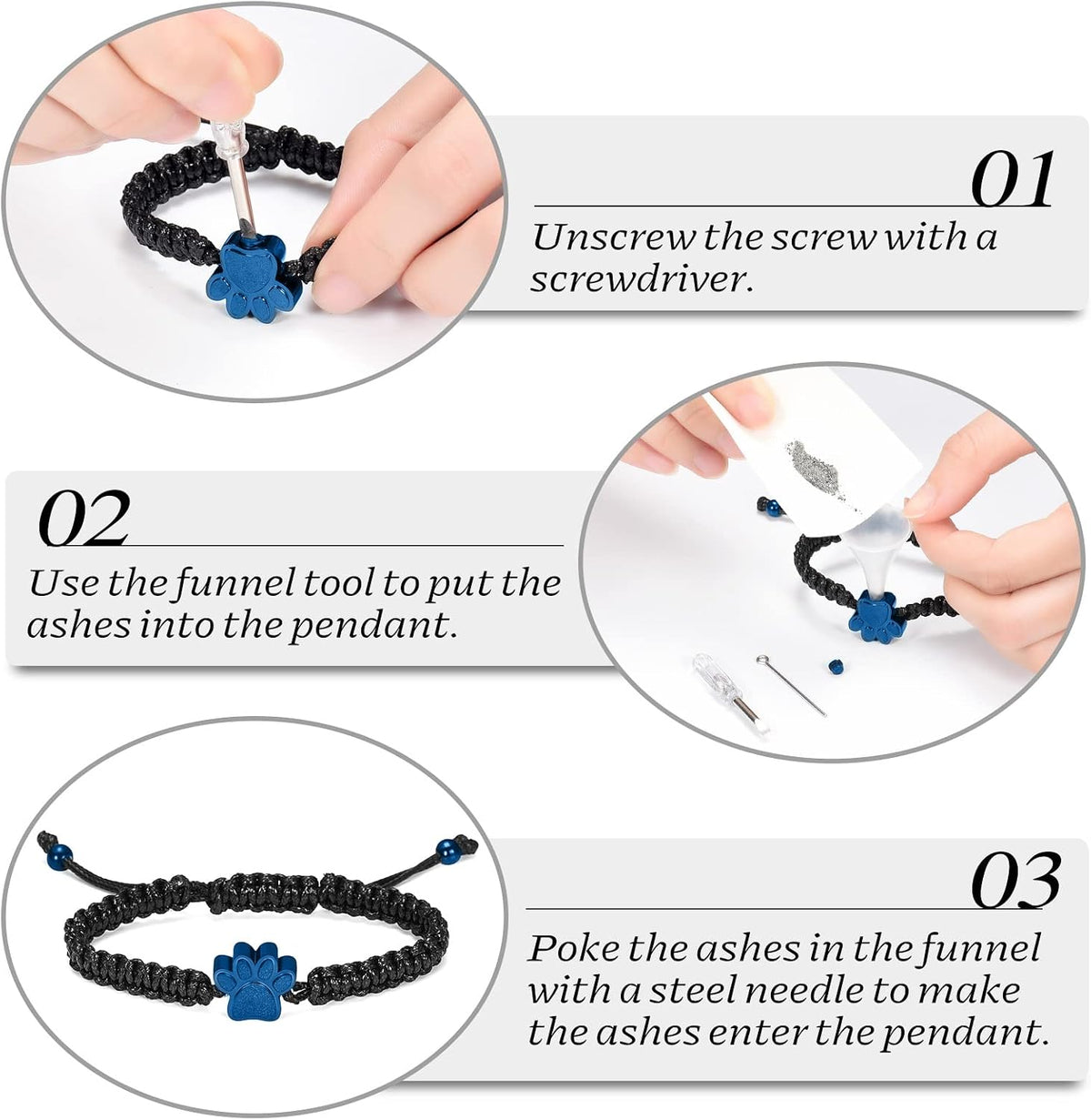 constantlife Cremation Bracelet for Ashes Stainless Steel Paw Print Urn Jewelry Braided Rope Adjustable Bangle Keepsake Pet Dog Cat Ash Holder Memorial Gift for Women Men