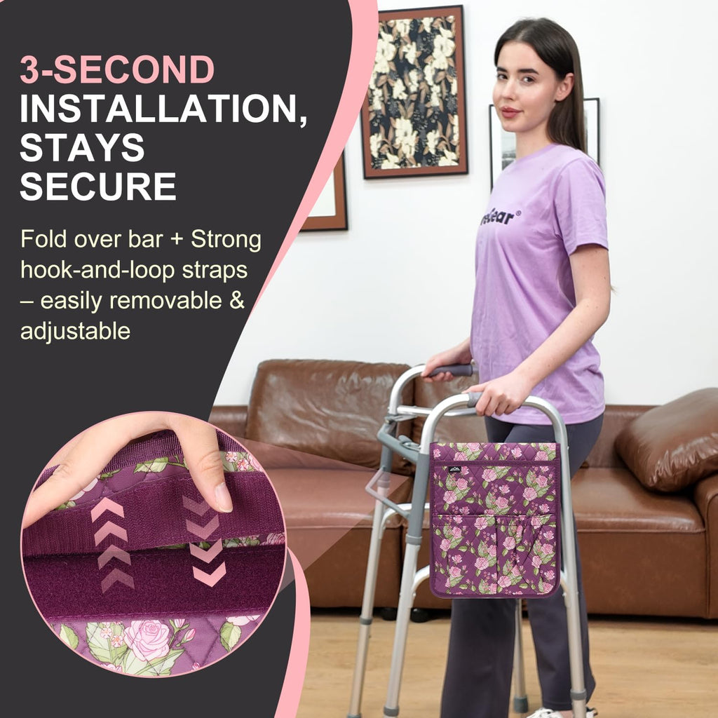 supregear Walker Bag, Lightweight Side Storage Pouch, Floral Purple