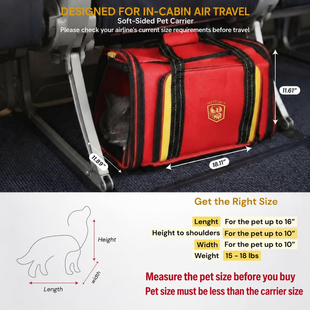 MY LEGACY Expandable Pet Carrier with Wheels & Matching Leash – Airline Compliant Cat & Small Dog Carrier, Fits Under Most Airplane Seats for In-Cabin Travel, Soft-Sided Collapsible, Pets Up to 18 lbs