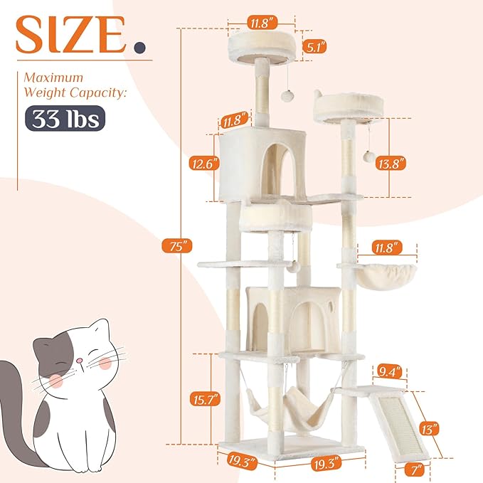 Sweetcrispy Cat Tree 75 Inch, Large Multi-Level Tall Cat Tree Tower - Image 6