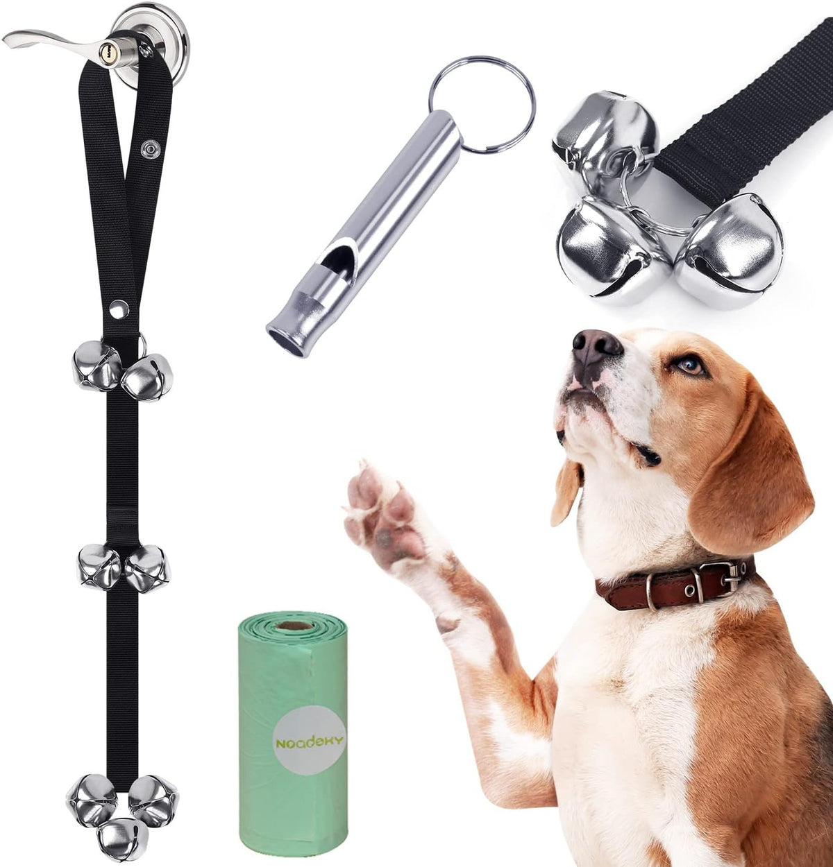 Dog Doorbells Pet Bell for Door Potty Training, Adjustable Door Bells for Dogs Puppies Poochie Doggie to Ring to Go Outside, Hanging Bells for Doorknob/Handle (1-Pack)