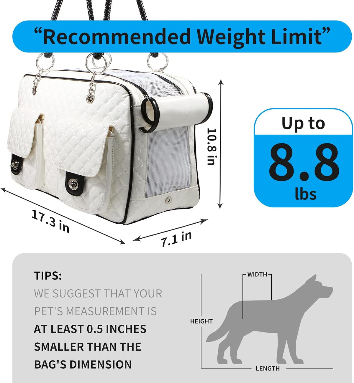 Soft-Sided Pet Travel Carrier Airline Approved for Pet Small Dog and Cat Collapsible, White Shiny Patent Leather