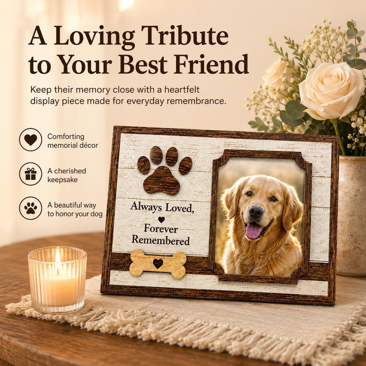 Dog Memorial Gifts for Loss of Dog, Wooden 4x6 Remembrance Photo Frame