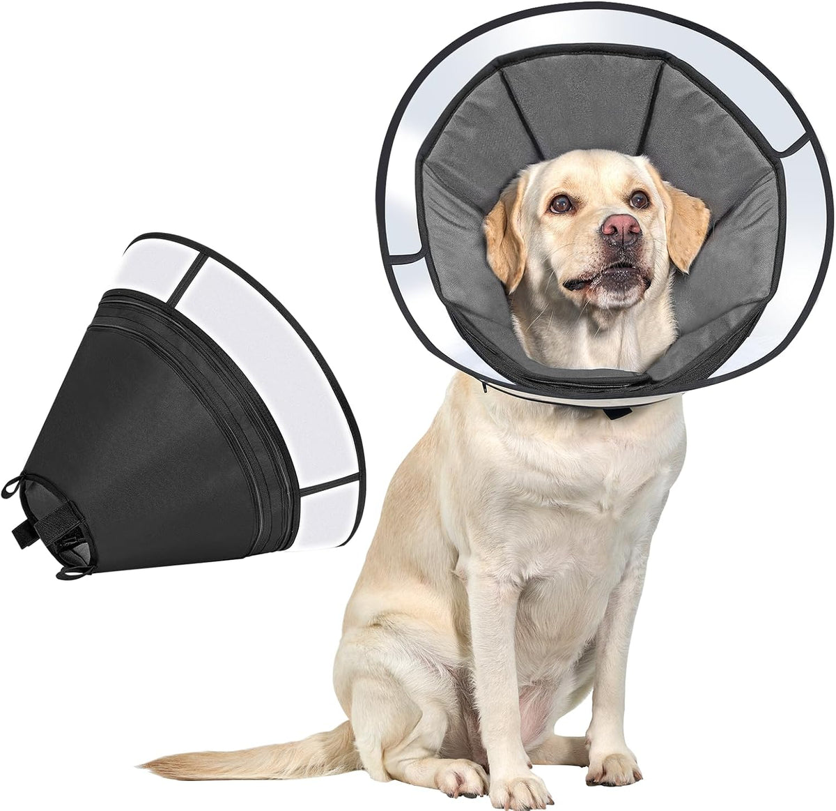 Soft Dog Cone for Dogs After Surgery, Breathable Pet Recovery Collar for Large Medium Small Dogs and Cats, Adjustable Dog Cone Collar, Elizabethan Collar (Black, XL(Neck 16.5“-20.7”))