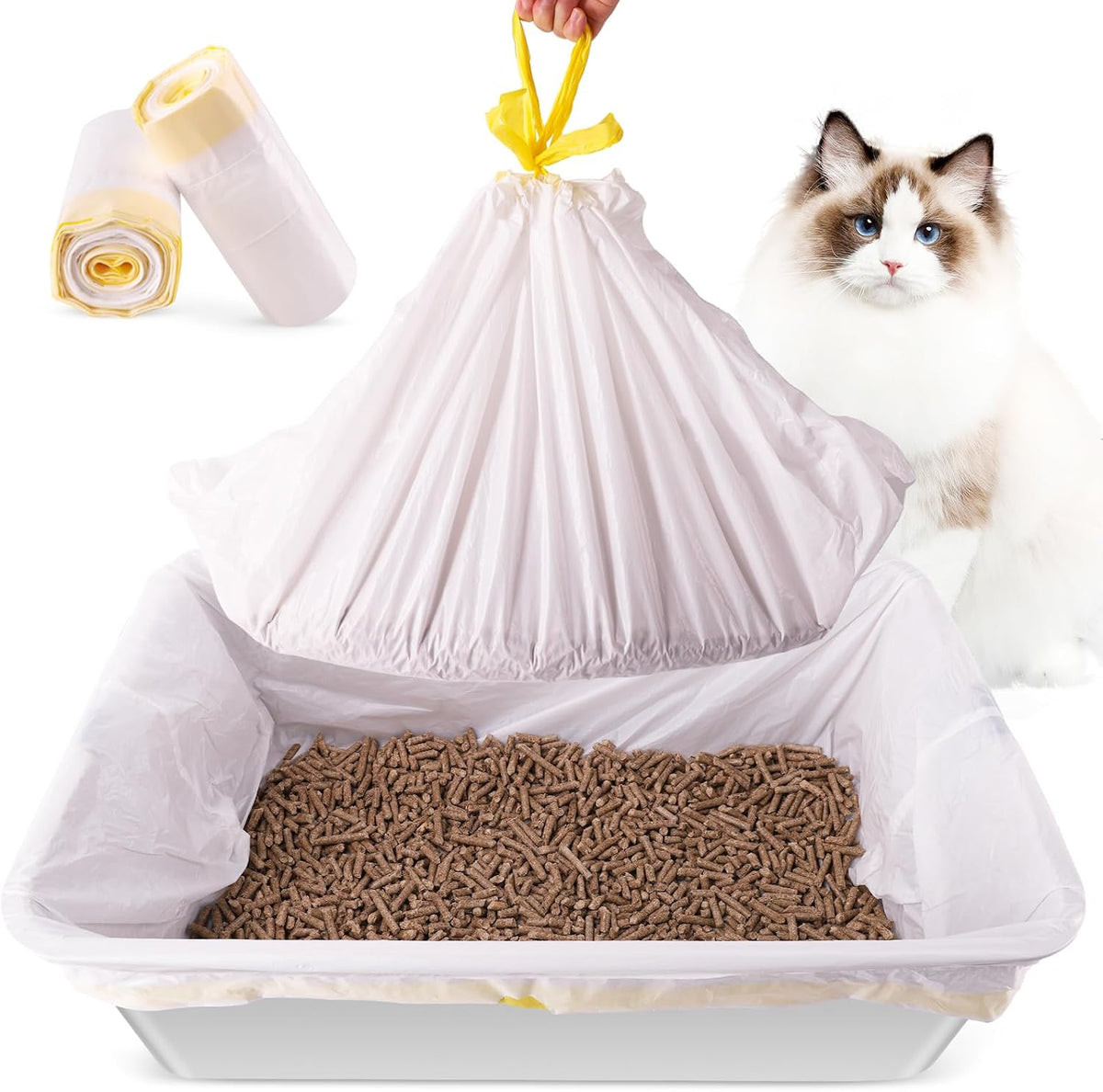 Litter Box Liners 20 Count, 37" x 18" Jumbo 3MIL Thicken Cat Litter Bags Tear Resistant Disposable Cat Litter Liners for XL Stainless Steel Litter Box and Other Suitable Size Litter Box