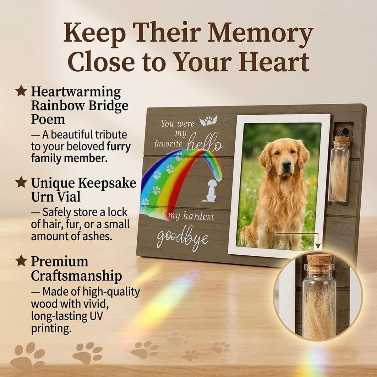 Rainbow Bridge Dog Memorial Gifts for Loss of Dog - Rainbow Bridge Pet Memorial Picture Frame Set with Fur Jar, Bracelet & Keychain - Sympathy Remembrance Keepsake for Pet Lovers