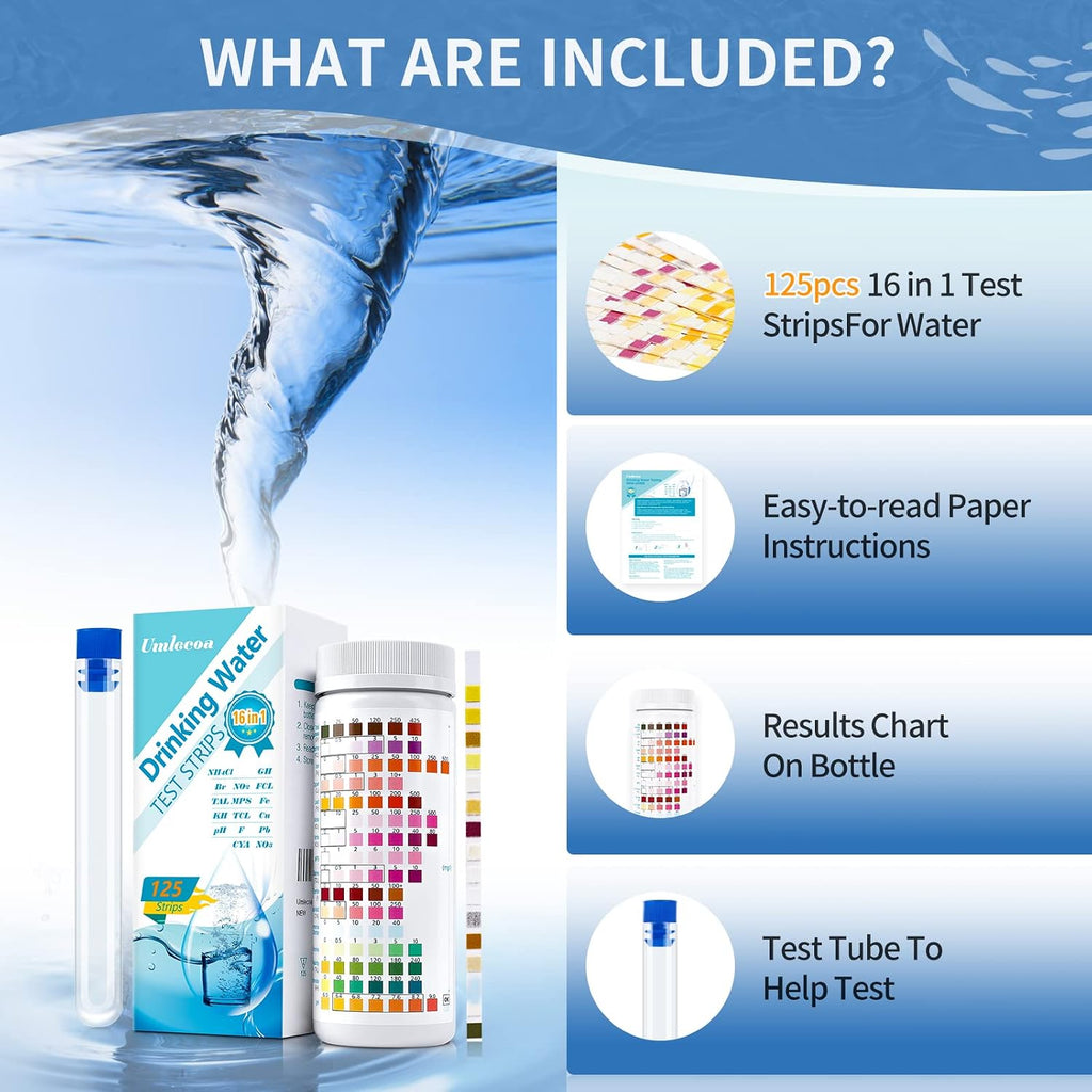 16 in 1 Water Test Kit with 125 Test Strips for Home Water Quality Testing