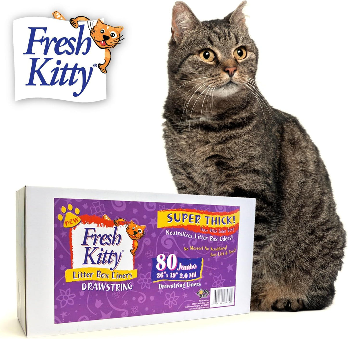 15 Count Fresh Kitty Litter Box Liners Super Thick, Durable, Easy Clean Up Jumbo Drawstring Scented Litter Pan Box Liners, Bags for Pet Cats