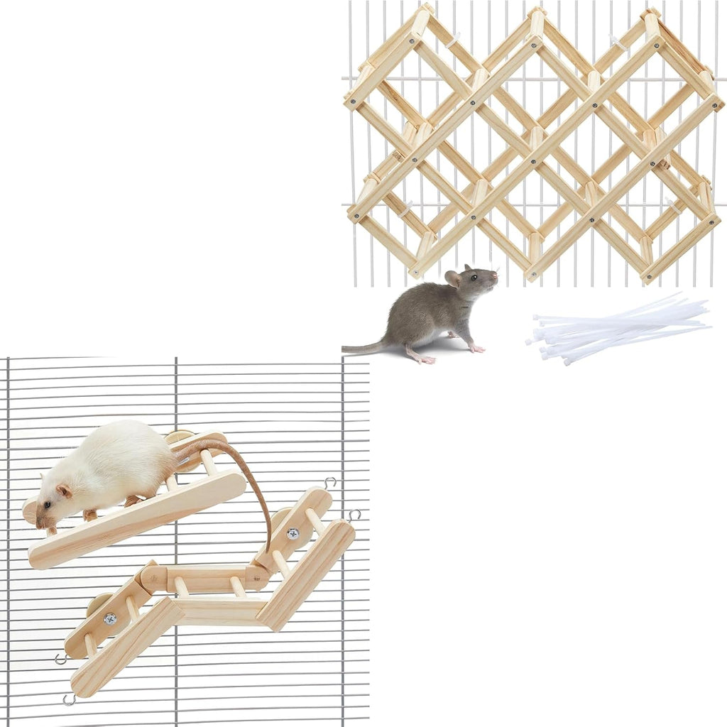 Jevnd Wooden Rat Climbing Toys (L, 1pc), Natural & Flexible Pet Rat Cage Accessories with Climbing Ladder & Stairs Platforms, Fancy Rats Enrichment Toy Activities, Hanging Rodent Toys for Playing