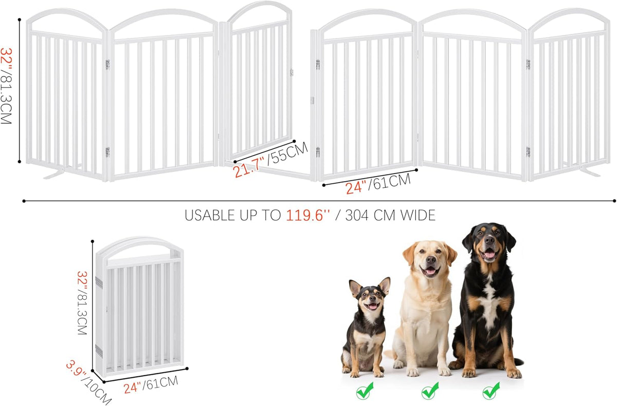 Foldable Pet Fence 144" Wide, 32" Tall,No-Assembly Dog Gate with Door,White