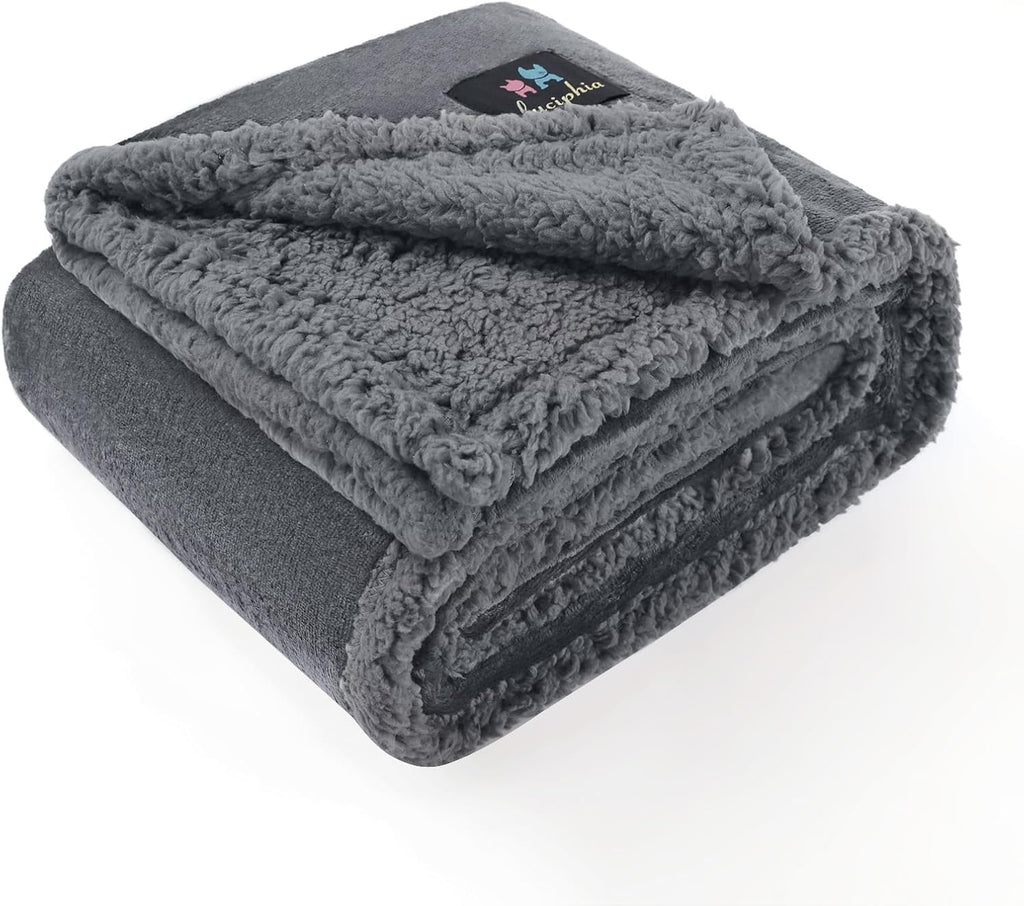 Luciphia Waterproof Bed Blanket Washable,Soft Sherpa Fleece Puppy Reversible Throw Blankets for Small Dog Cat,Furniture Cover Protector Couch Bed from Liquid Pee and Pet Fur, Light Grey, 40" x 28"