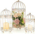 NUPTIO Decorative Candle Lanterns White: 3 Pcs Distressed White Metal Bird Cage by Nuptio