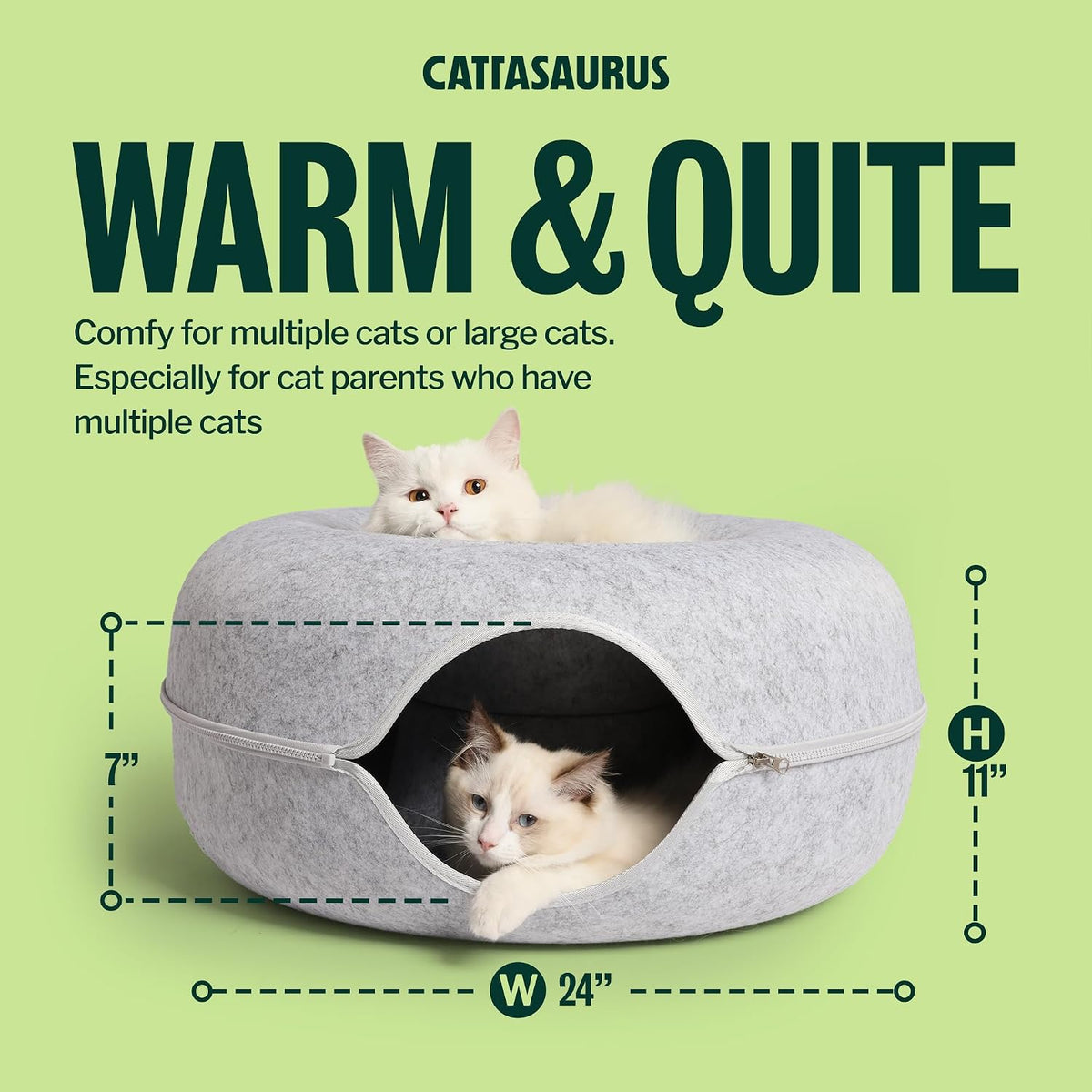 Peekaboo Cat Cave Donut for Multiple & Large Cats up to 30-45 lbs, 3-in-1 Self Warming Cat Bed, Tunnel & Scratcher for Indoor Cats, Washable & Detachable Small Dog Bed (Light Gray, Large)