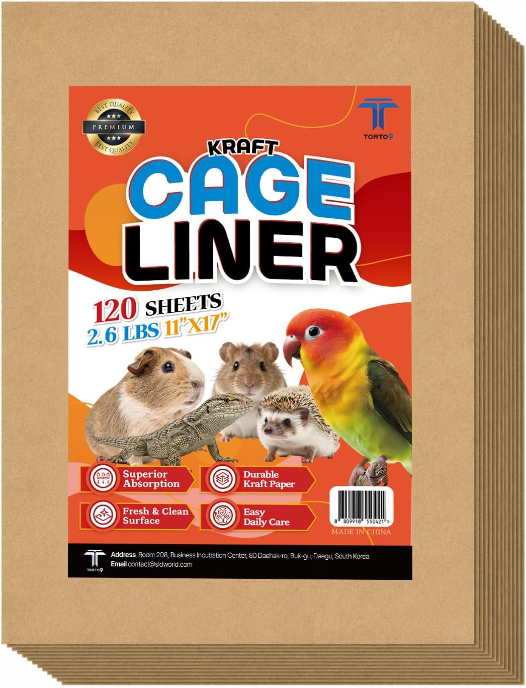 T TORTO9 Bird Cage Liner - 120 Paper Sheets - Ideal for Pet Habitats, Bulk Pack for Long-Lasting Use, Newsprint Texture, Convenient Parcel Packaging - Kraft 11 x 17 Inch