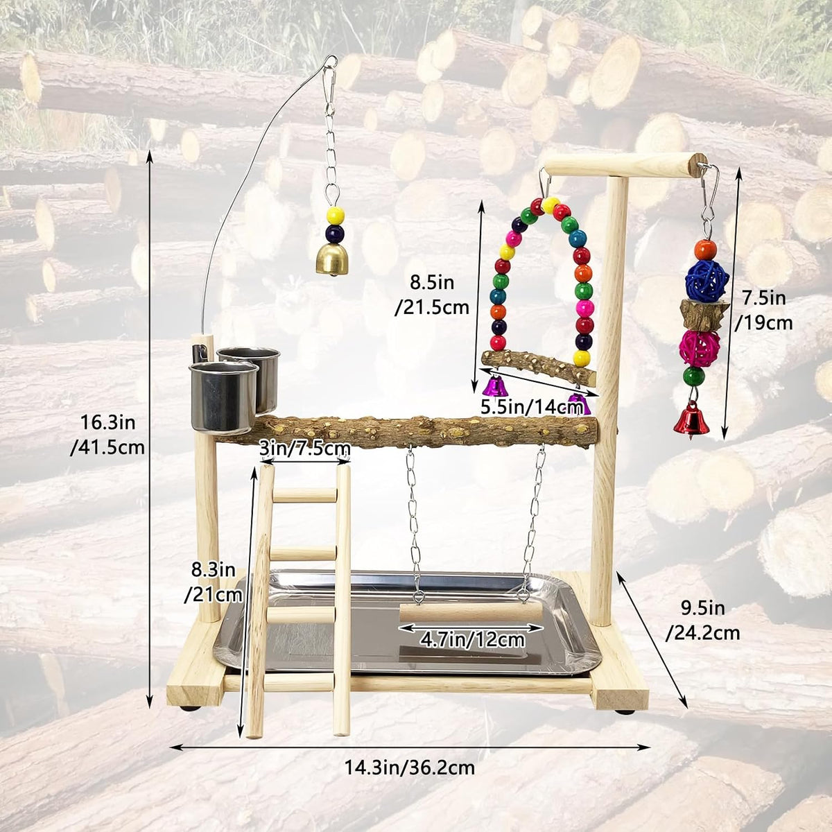 Tfwadmx Bird Playground Parrots Play Stand Birdcage Play Stand Play Gym Parakeet Ladders Exercise with Feeder Cups for Cockatoo Lovebirds SmallBirds Conure Cockatiel Cage Accessories Toy