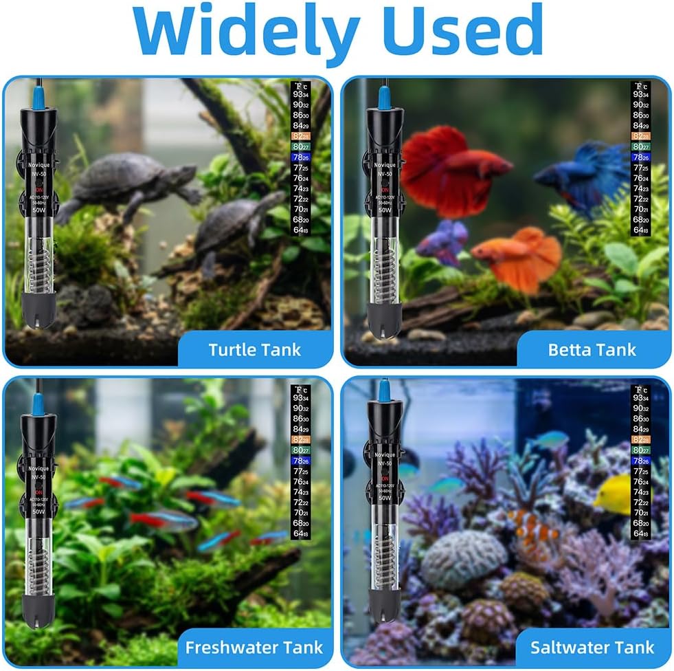 100W Aquarium Heater Adjustable Temperature Submersible Fish Tank Heater Water Thermostat with Thermometer for Freshwater and Saltwater Tanks