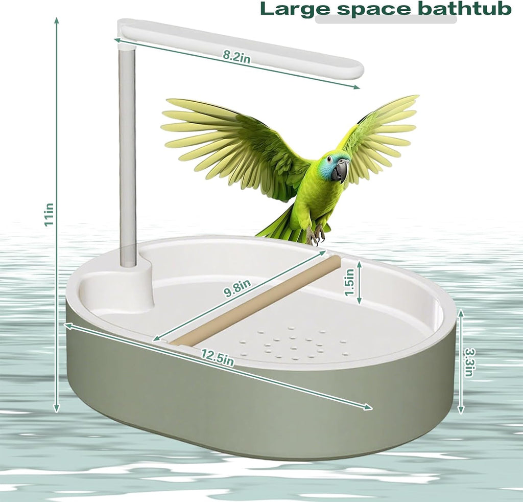 Parrot Bathtub, Automatic Bird Bath with Pump, Bird Bath Shower, Automatic Circulating Water Bathtub for Lovebird, Cockatiel, Finches, Cockatoo, Conure, Green