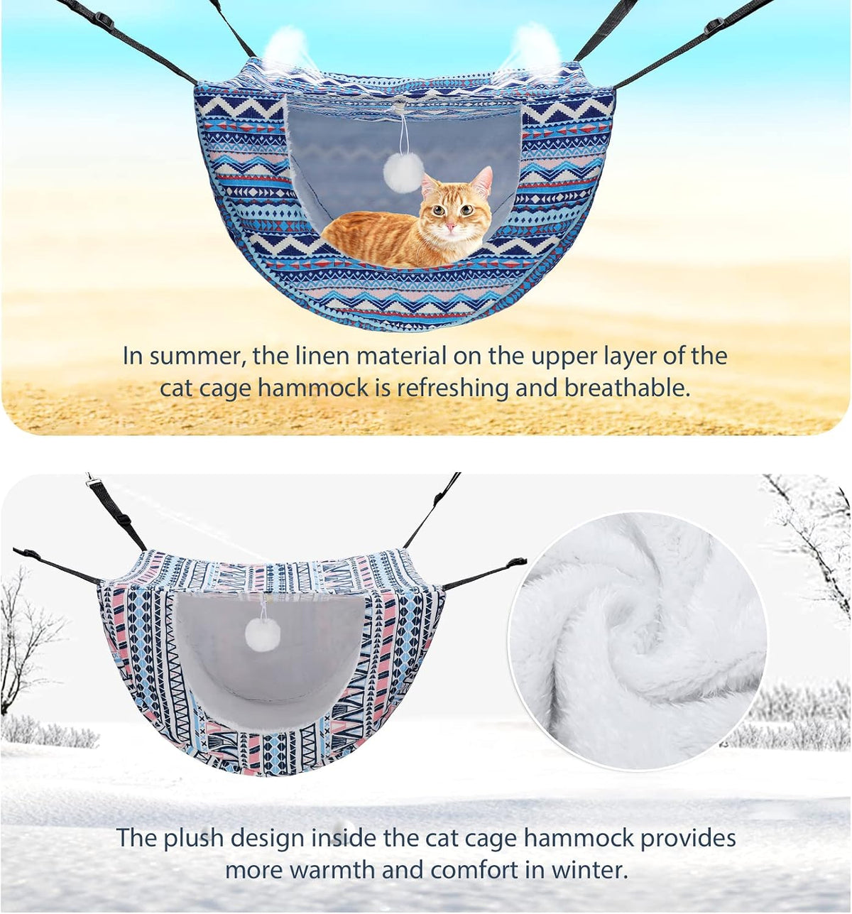 Unittype 2 Pieces Cat Cage Hammock Hanging Pet Bed, 2 Styles, Boho