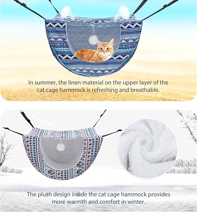 Unittype 2 Pieces Cat Cage Hammock Hanging Pet Bed Double Layer Soft Plush - Image 5