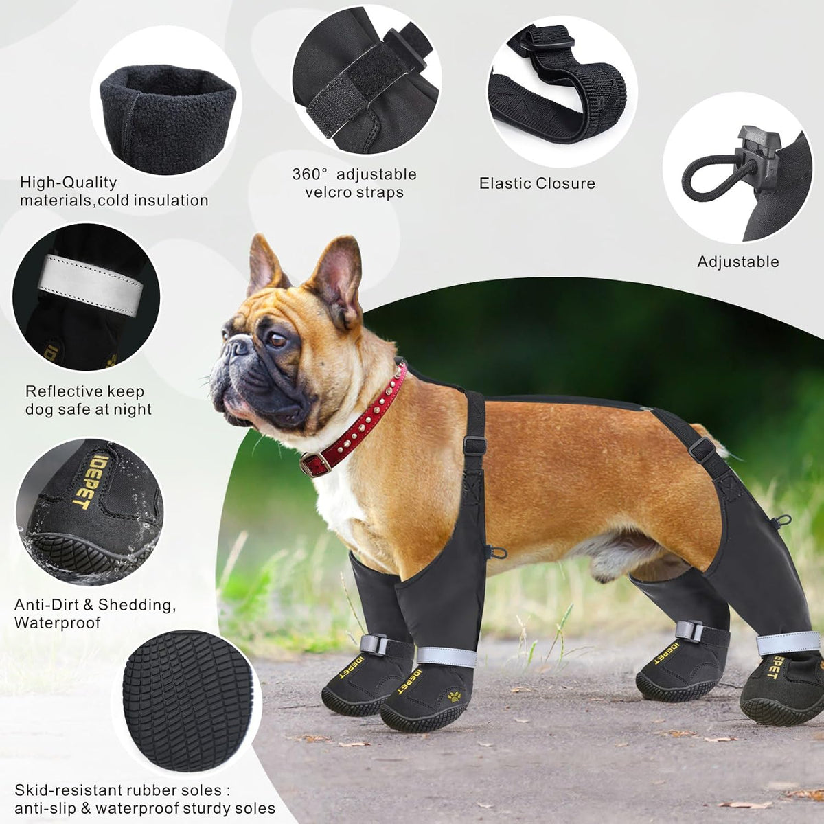 Idepet Dog Suspender Boots, Anti-Slip & Fall Waterproof Tall Shoes Legging for Small Medium Dog, Adjustable Suspender Boots for Winter Snow Rain Hiking Paws Protector 5