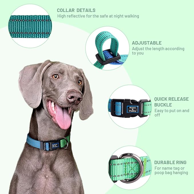 Roses&Poetry Large Dog Collar, Adjustable Reflective Durable Pet Collars - Image 3