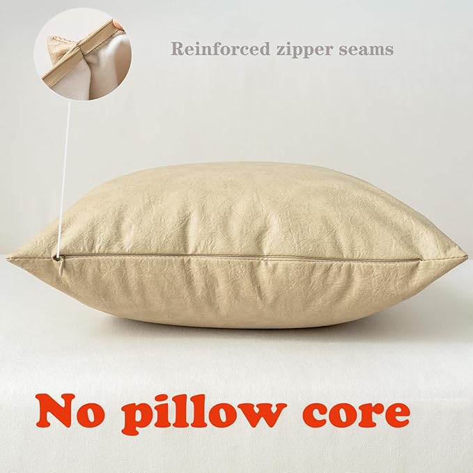 Pack of 4 Neutral Decorative Faux Leather Throw Pillow Covers 18x18 inch - Image 2