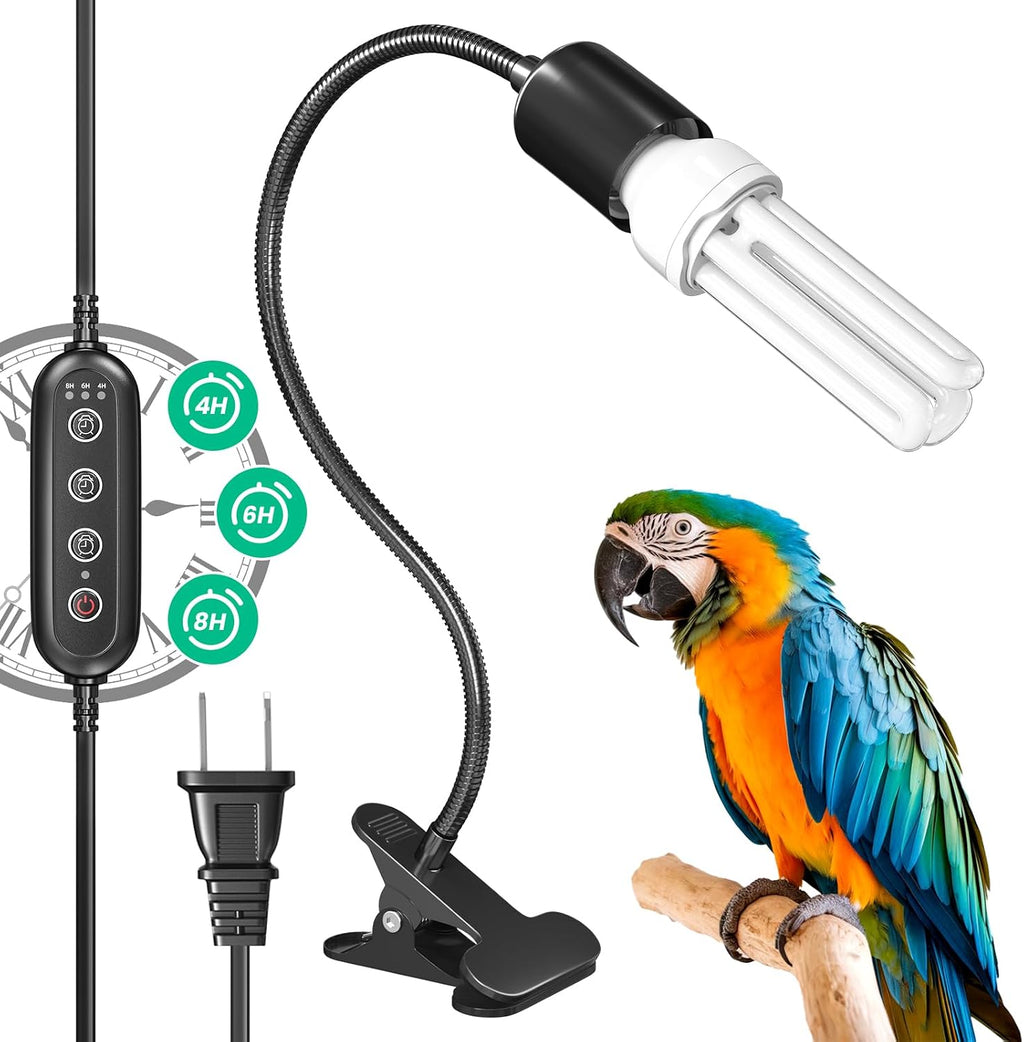 GlowUp UVB 2.4 Bird Cage Lighting Combo Kit, Bird Light for Captive Birds, 360° Rotatable Clip Lamp with 20W UVB 2.4 Compact Fluorescent Light Bulb