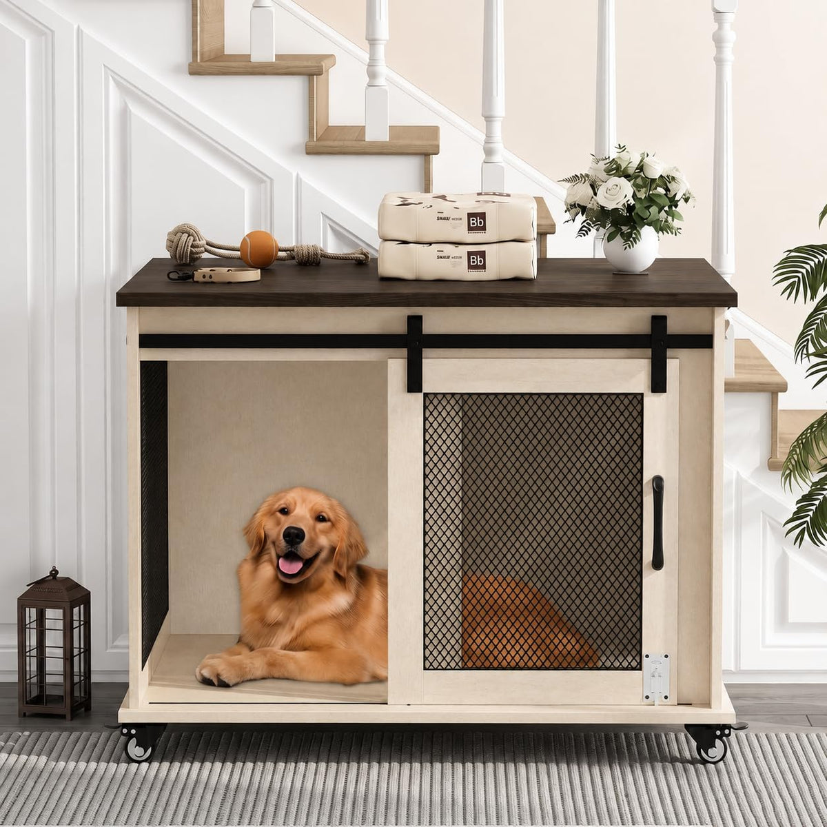 GarveeLife 37" Dog Crate Furniture, Side End Table, Farmhouse Dog Crate