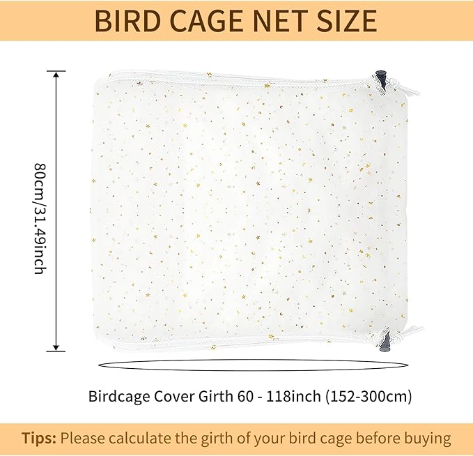 Bird Cage Cover, 60-118'' Large, 31.5'' H Adjustable Nylon Mesh Net, Soft Airy - Image 2