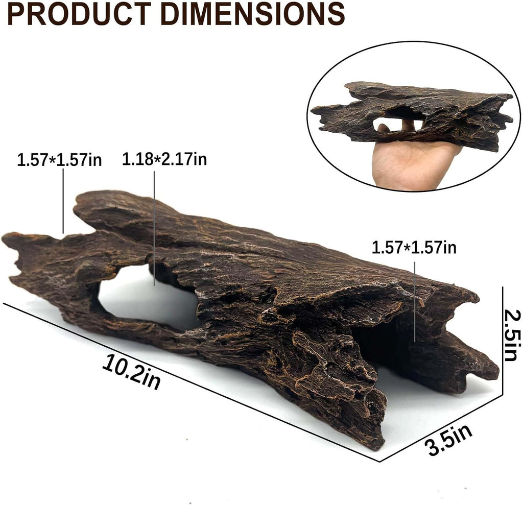 Tfwadmx Leopard Gecko Hide,10"Reptile Hideout Resin Hollow Log for Aquarium