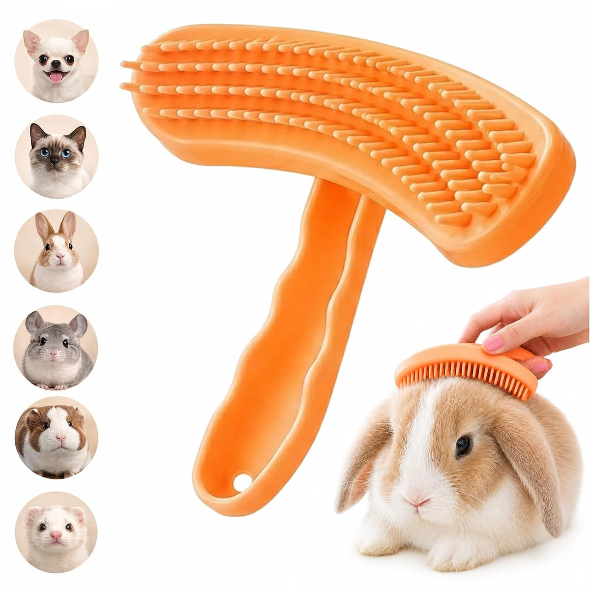 Soft Silicone Bunny Brush for Shedding Rabbits, Cats & Small Dogs