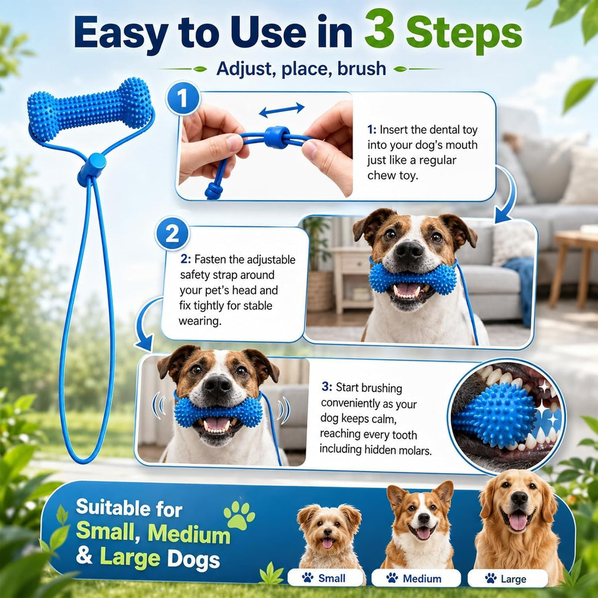 2Pcs Dog Toothbrush Helper,Dog Mouth Opener for Easier Teeth Cleaning,Dual-Action Canine Dental Prop,Bite and Brush Dental Toy for Dogs Teeth Cleaning,Adjustable Strap