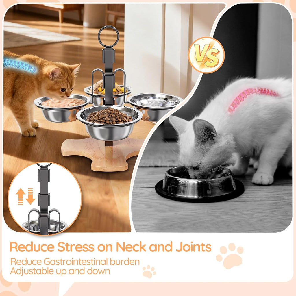 Adjustable Elevated Cat Bowls with Stand, Raised Food & Water Bowl Set