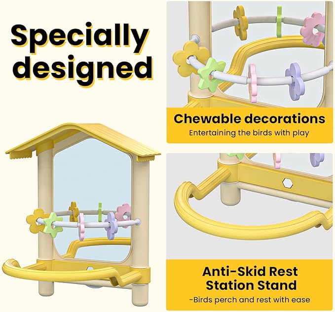 8.1 Inch Pet Bird Mirror with Perch Stand and Parakeet Chew Toys, Parrot Toys - Image 7
