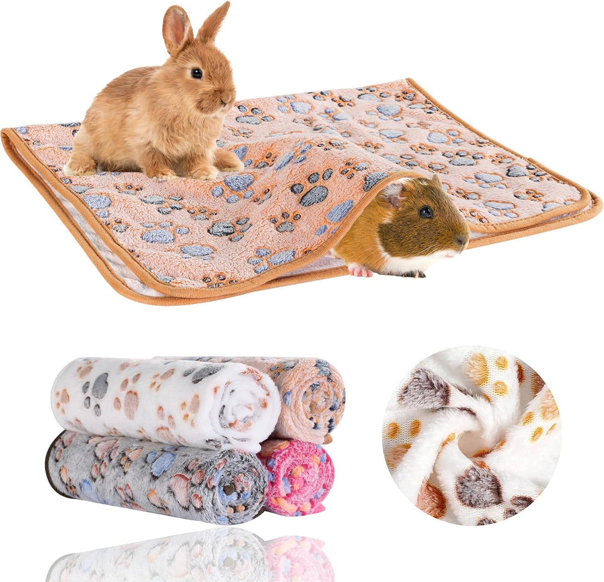 Grddaef Guinea Pig Fleece Blankets 6 Pieces Waterproof & Washable Small Animal Cage Liners Sleep Mat Bedding Pad for Hamster Chinchilla Rabbit Hedgehog (M-24 x 16 Inch)