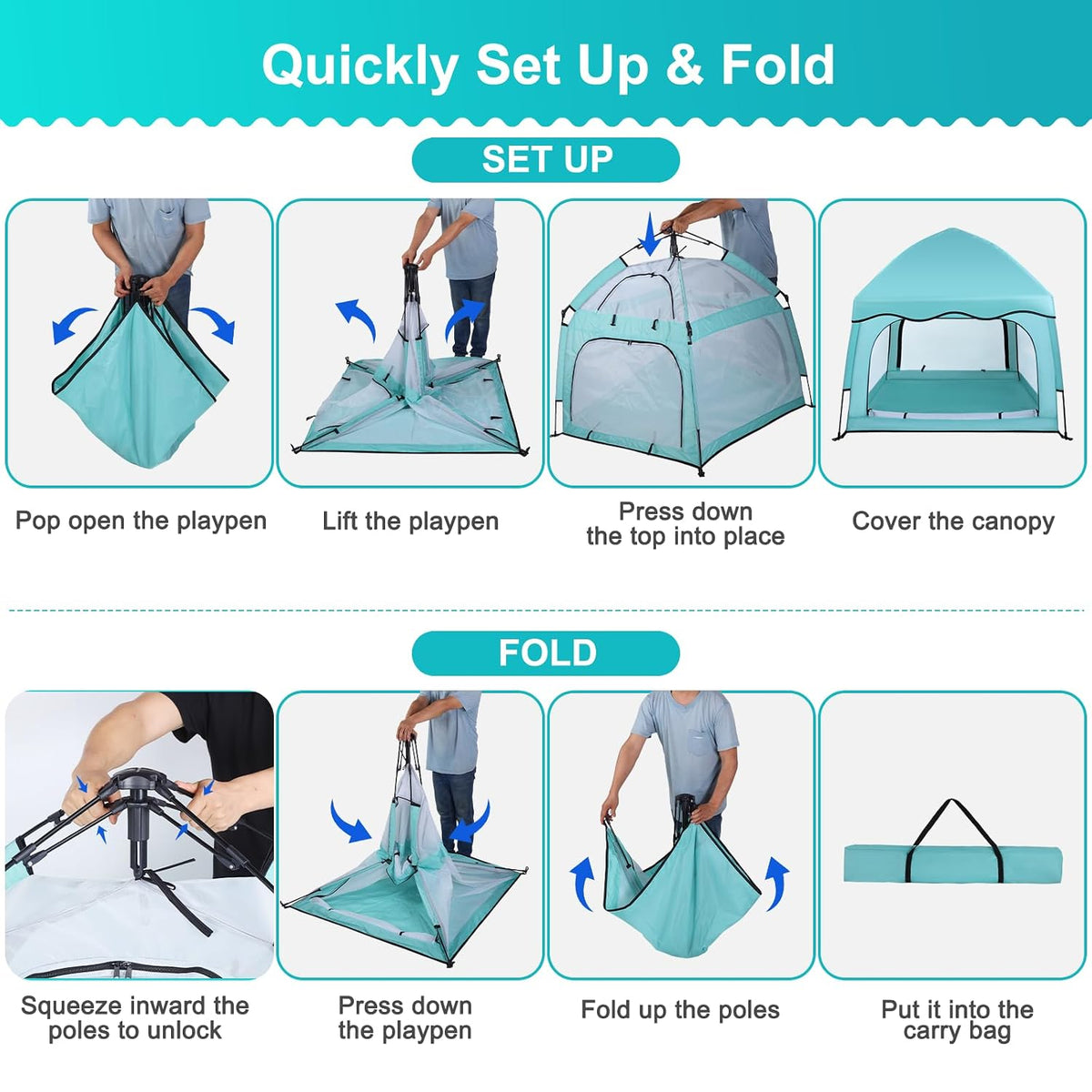 Bend River Baby Playpen with Canopy, Square Toddler Beach Tent (Green)