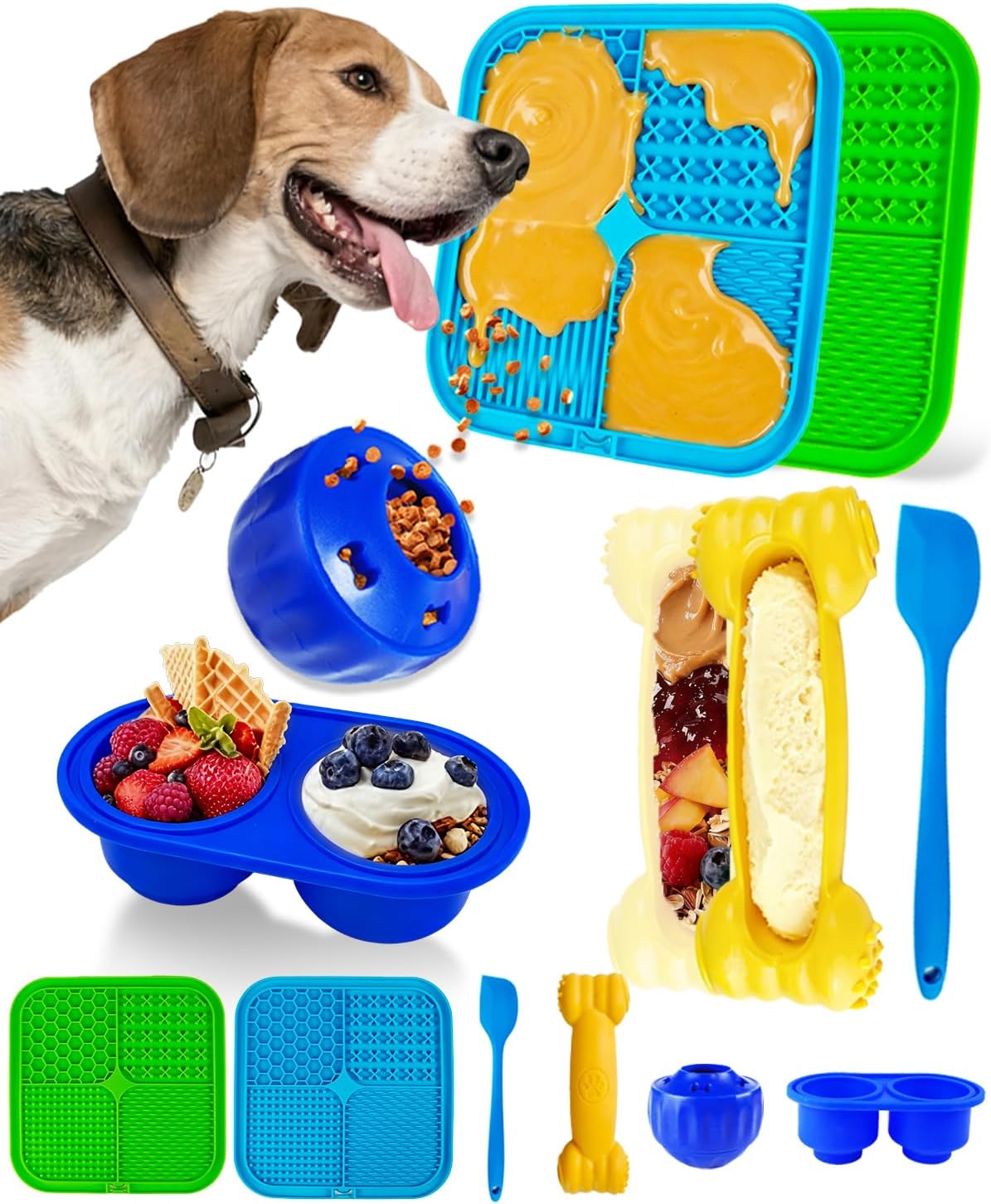 6 Value Pack Enrichment Toys for Dogs Lick Mat, Frozen Bone Power Chew & Frozen Dog Puzzle Toy, Treat Dispensing Slow Feeder Dog Enrichment Toys to Keep Them Busy for Stimulating & Cognitive Toys