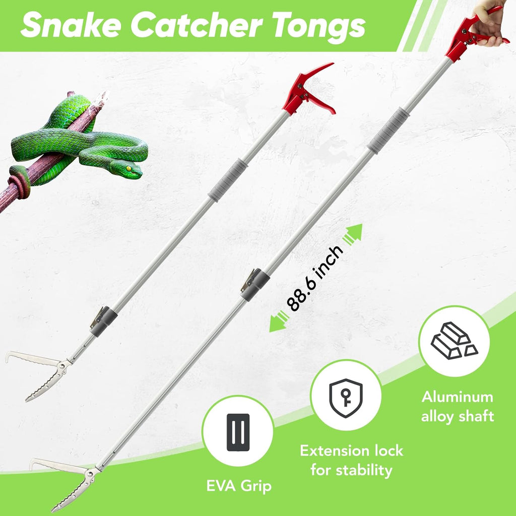 ZeyaHuanMao Retractable Snake Grabber, Aluminum Alloy Snake Tongs 55"-89"